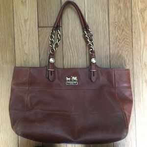 Leather tote with chain detail